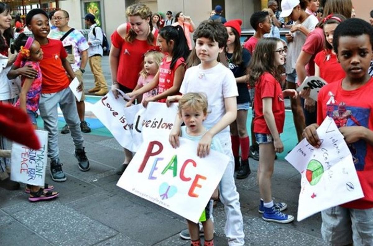 Young people from the Broadway community sing John Lennon's 'Imagine' for peace at 